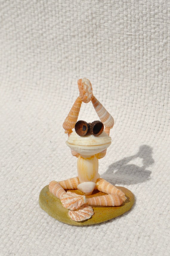 Seashell Yogi Frog, Frog Figurine, Seashell Art, Sanibel Island