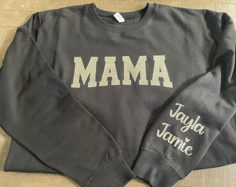 Sudadera personalizada Glitter Mama con nombres de niños en la manga, regalo del Día de las Madres, regalo de cumpleaños para mamá, regalo de nueva mamá