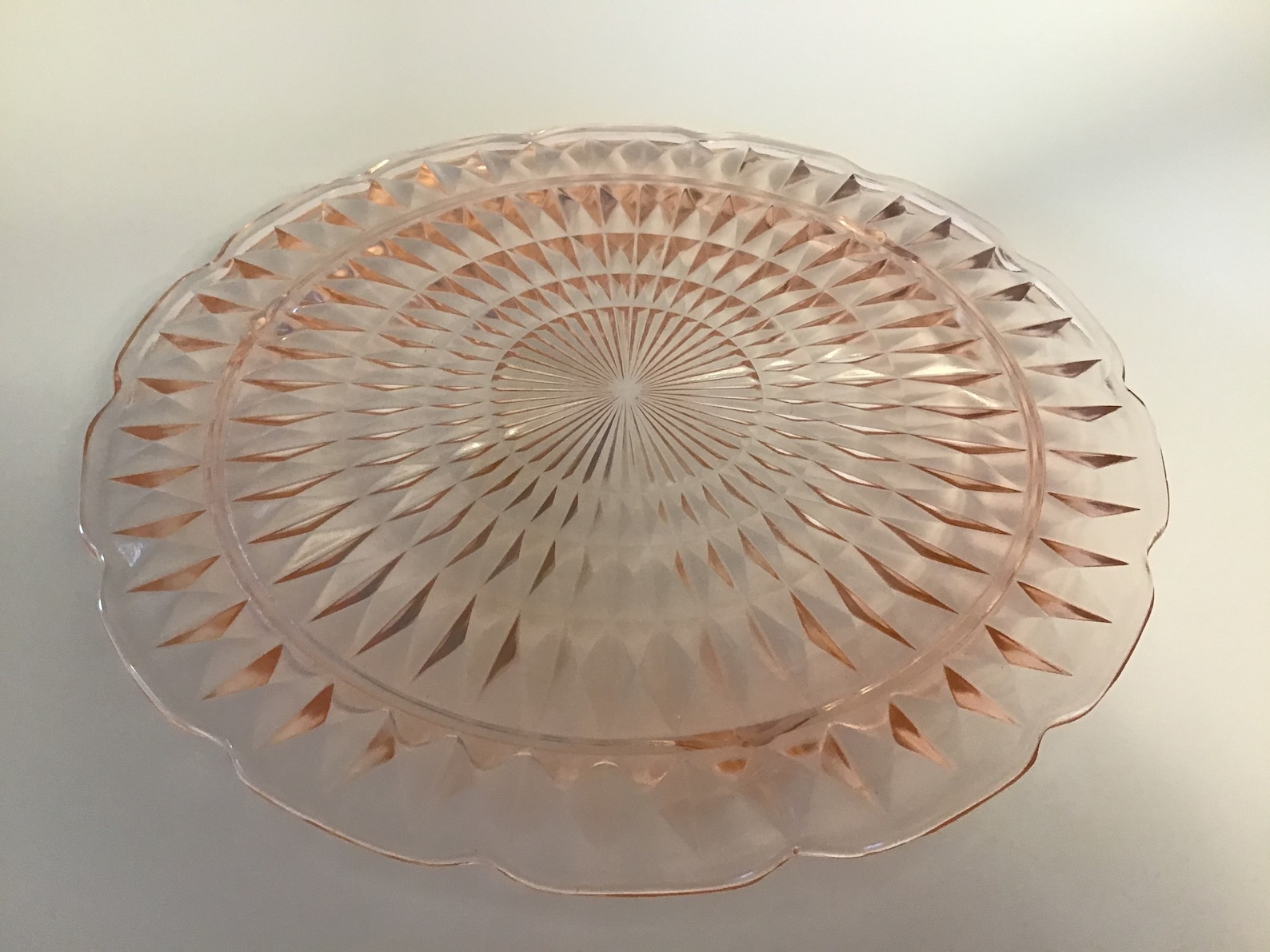 Vintage Pink Depression Glass Cake Plate Three footed Diamond Etsy