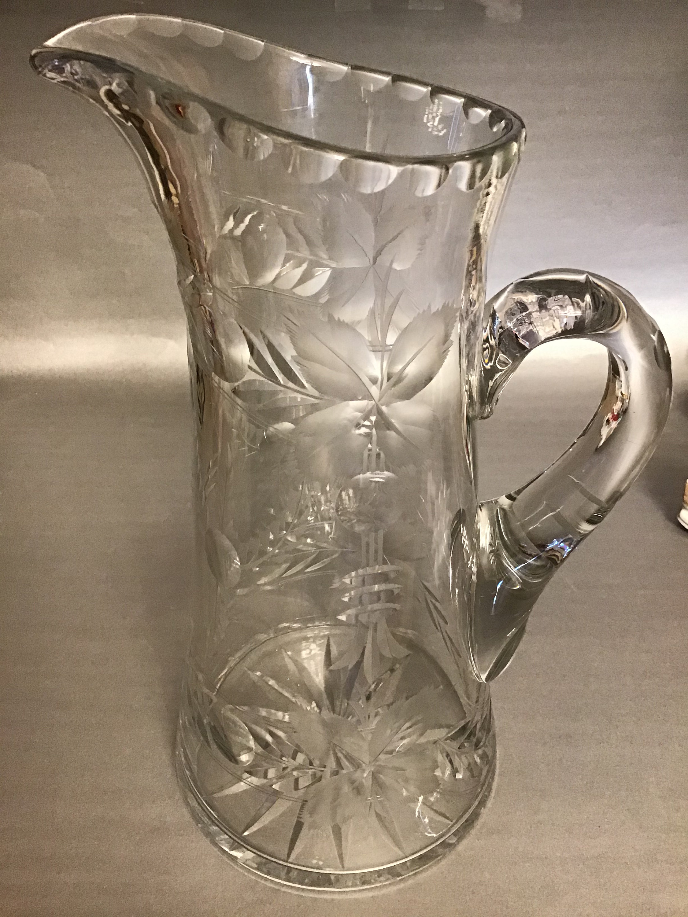 Vintage Crystal Etched Pitcher Floral Pattern Elegant Crystal Etsy