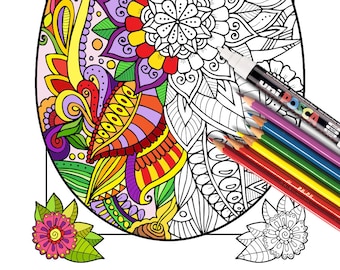 Easter Egg coloring page, PDF floral zentangle printable coloring page, Easter collection
