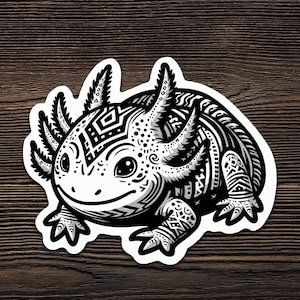 Axolotl Fantasy Sticker - Tribal Tattoo Art for Car, Bumper, or Bottle