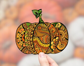 Pumpkin art sticker, Halloween sticker waterproof vinyl, Fall hand drawn pumpkin sticker for water bottle, Autumn journal sticker