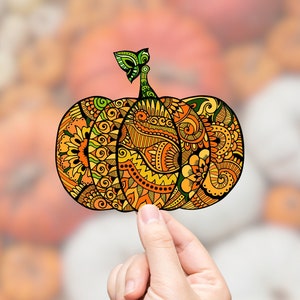 Pumpkin art sticker, Halloween sticker waterproof vinyl, Fall hand drawn pumpkin sticker for water bottle, Autumn journal sticker