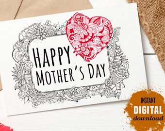 Muttertagskarte, SOFORTIGER DOWNLOAD zum Ausmalen, Grußkarte für Mama zum Ausdrucken