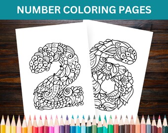 Floral Number Coloring Pages. Doodle 0-9 Number Coloring. Printable Number Coloring for Kids and Adults.