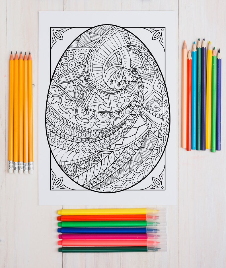 Easter Eggs coloring book, 6 PDF detailed coloring pages, Zentangle printable coloring pages, Easter collection image 4