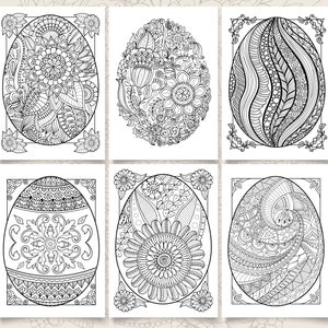 Easter Eggs coloring book, 6 PDF detailed coloring pages, Zentangle printable coloring pages, Easter collection image 2