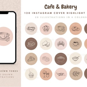20 Instagram Highlight Covers for Cafe Bakery, Neutral Beige Instagram Icons