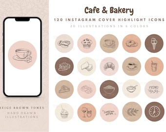 20 Instagram Highlight Covers for Cafe Bakery, Neutral Beige Instagram Icons