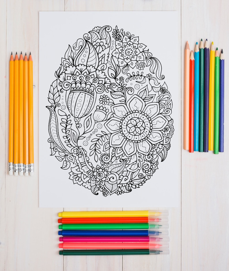 Easter Eggs coloring book, 6 PDF detailed coloring pages, Zentangle printable coloring pages, Easter collection image 3