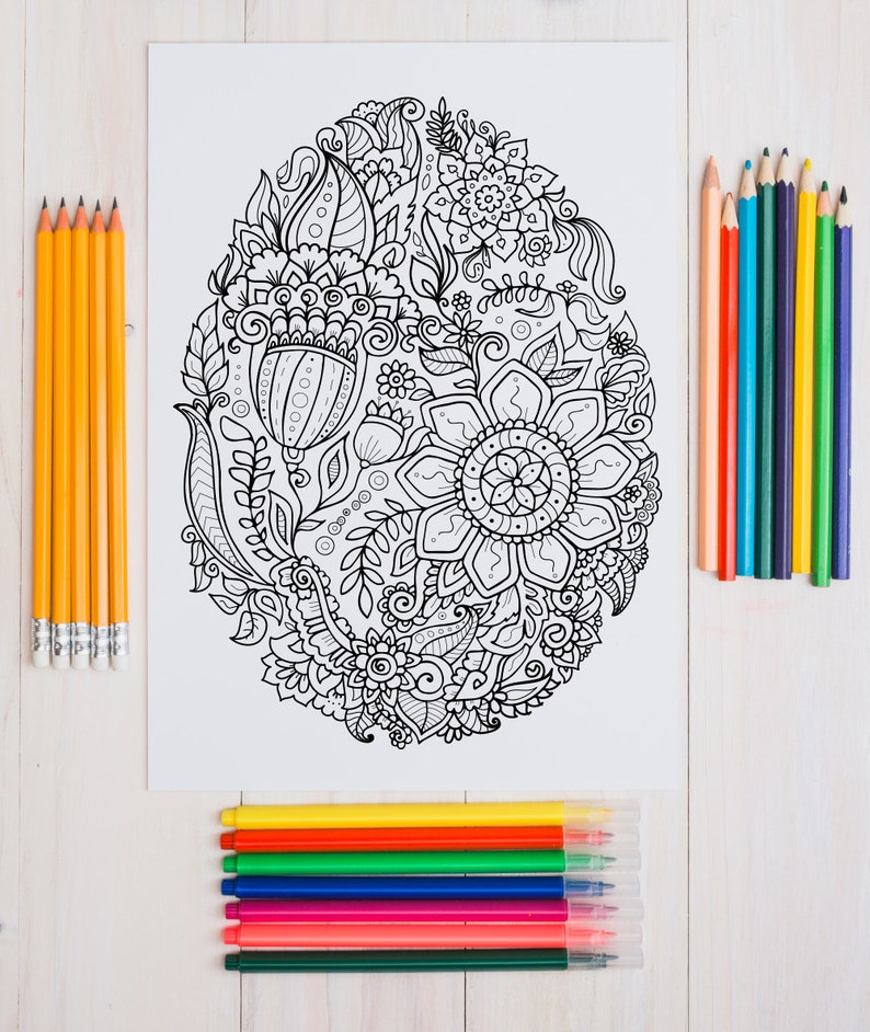 Easter Eggs coloring book, 6 PDF detailed coloring pages, Zentangle printable coloring pages, Easter collection image 3