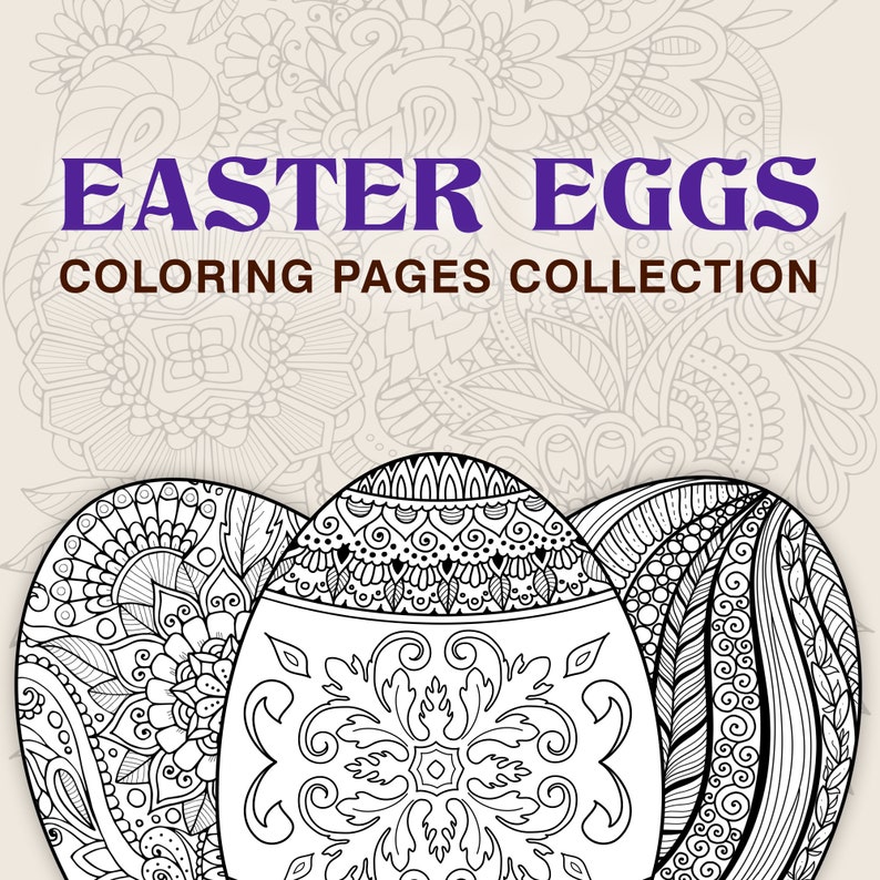 Easter Eggs coloring book, 6 PDF detailed coloring pages, Zentangle printable coloring pages, Easter collection image 1