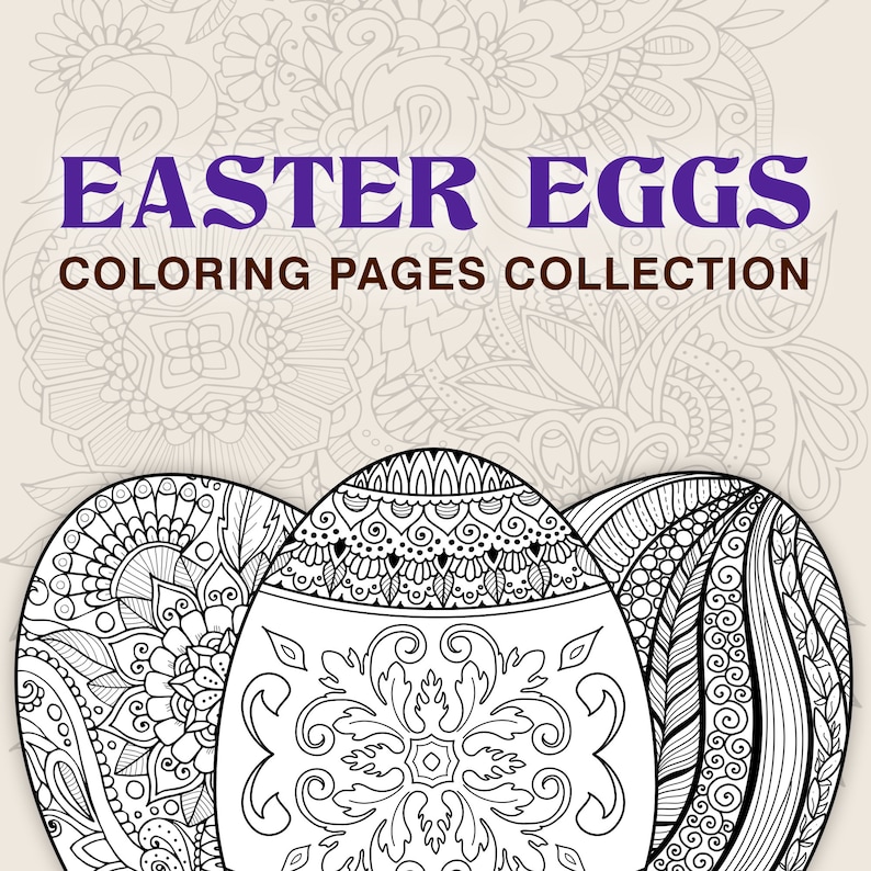 Easter Eggs coloring book, 6 PDF detailed coloring pages, Zentangle printable coloring pages, Easter collection image 1