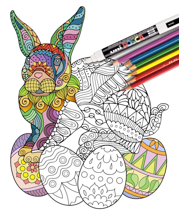 easter bunny coloring page rabbit coloring page pdf etsy