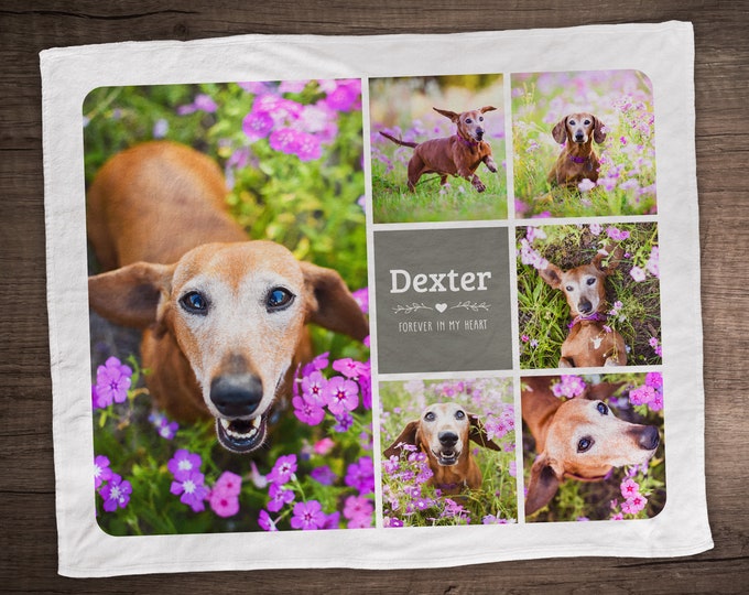 Personalized Dog Blanket, 6-Photo Collage, Pet Loss Gifts, Dog Memorial Gift