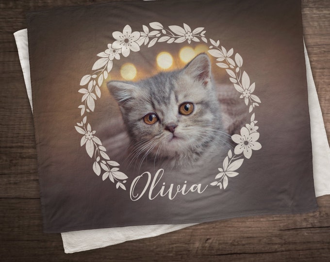 Personalized Cat Blanket, Pet Loss Gifts, Custom Photo Blanket, Cat Memorial Gift