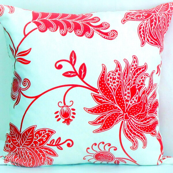 Red Tropical Flower Throw Pillow Cover Hawaiian Floral Pillow Cover White Cotton Cushion Cover Hawaiian Décor Garden Pillow Case Botanical