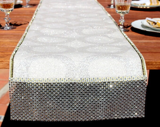 Silver Geometric Table Runner Glitter Silver Dining Table Runner Silver