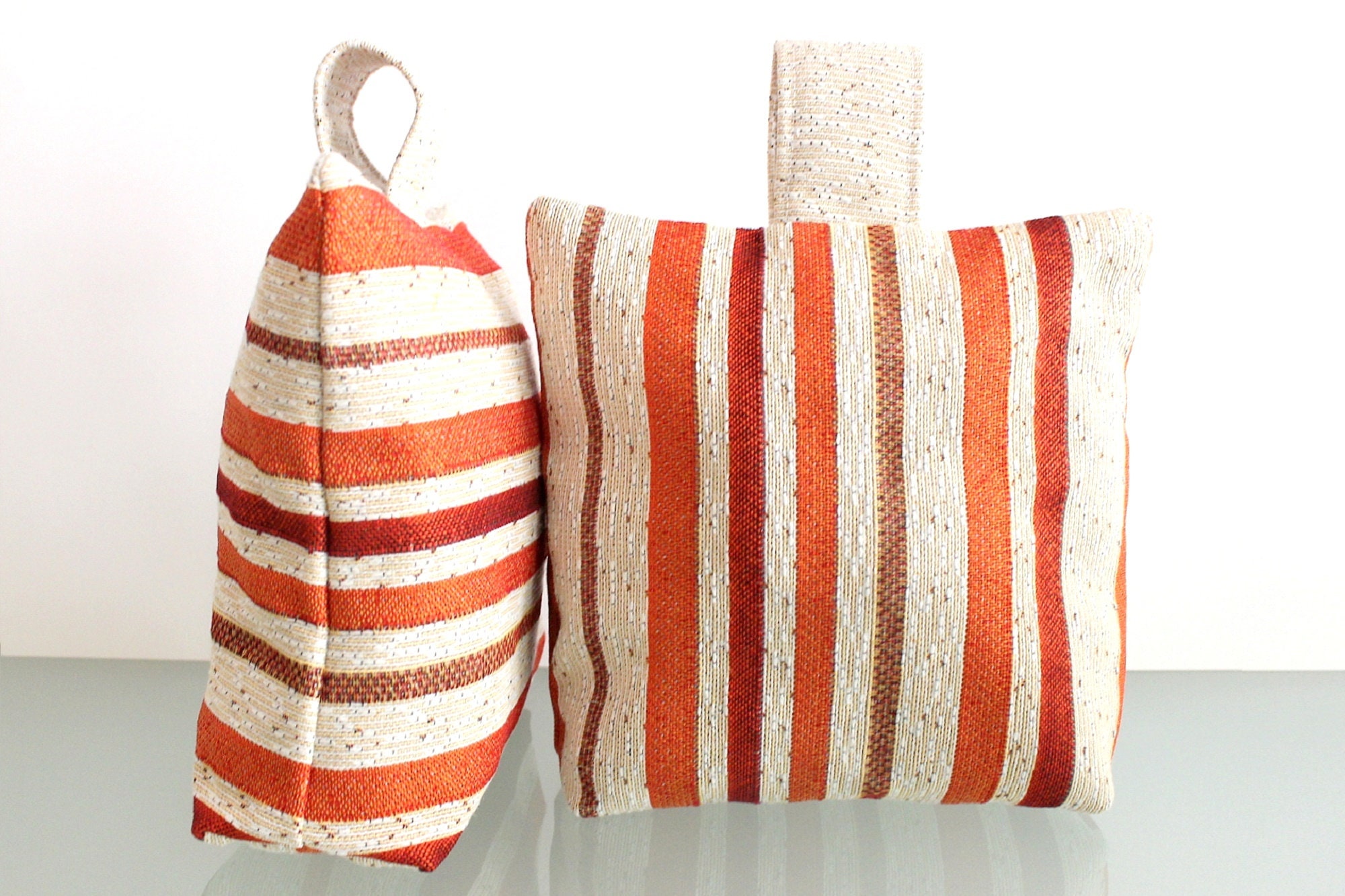 Orange Stripe Fabric Door Stop Bag Door Stop Orange Ticking Etsy