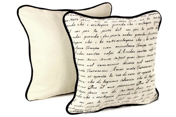 Linen French Script Pillow Cover Old Style Pillow Covers 18x18 Tempe
