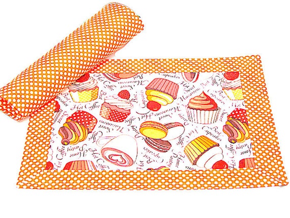 Cupcake Placemat Set Of 4 Set Of 2 Placemat Orange And White Etsy