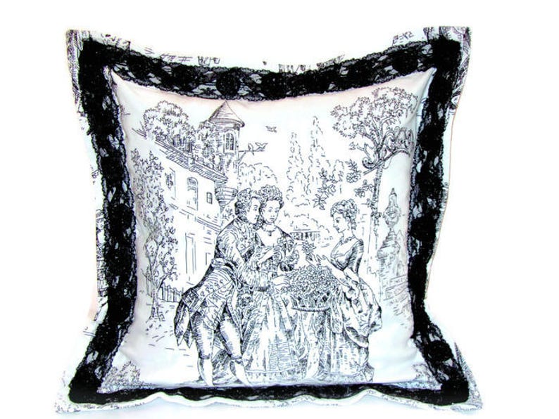 White and Black Toile Pillow Covers French Provencal Cushion Etsy