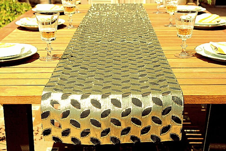 Gold and Black Table Runner Gold Leaf Table Runner Metallic Etsy