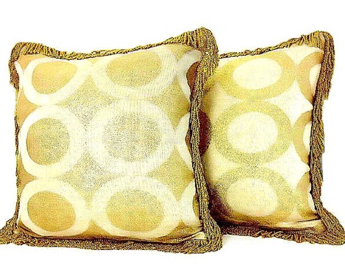 Gold Fringe Throw 18x18 Pillow Cover Gold White Geometric Reversible