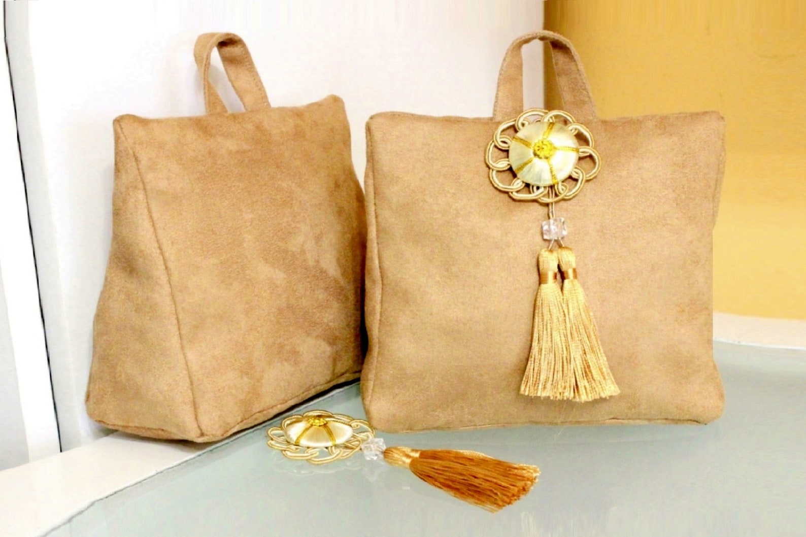 Velvet Suede Fabric Door Stop Camel Classic Door Stopper Etsy