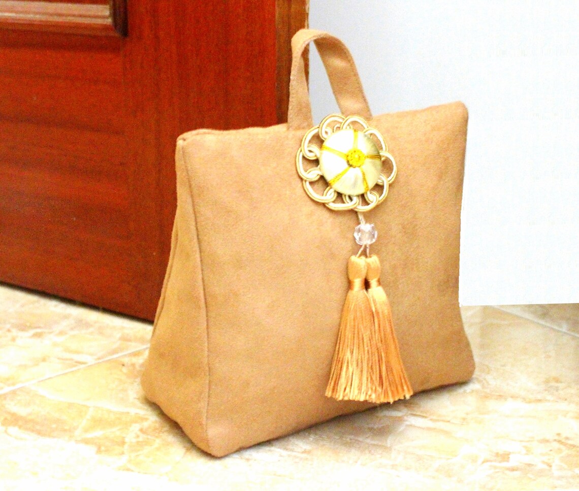 Velvet Suede Fabric Door Stop Camel Classic Door Stopper Etsy