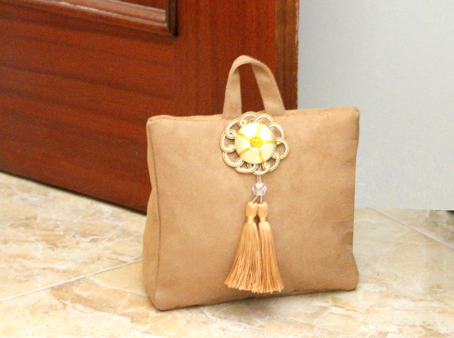 Velvet Suede Fabric Door Stop Camel Classic Door Stopper Etsy