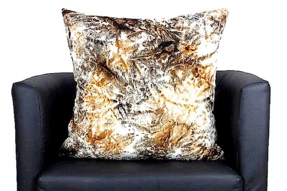Texture Fur Pillow Cover White & Brown Hemp fur square throw pillow. Faux fur