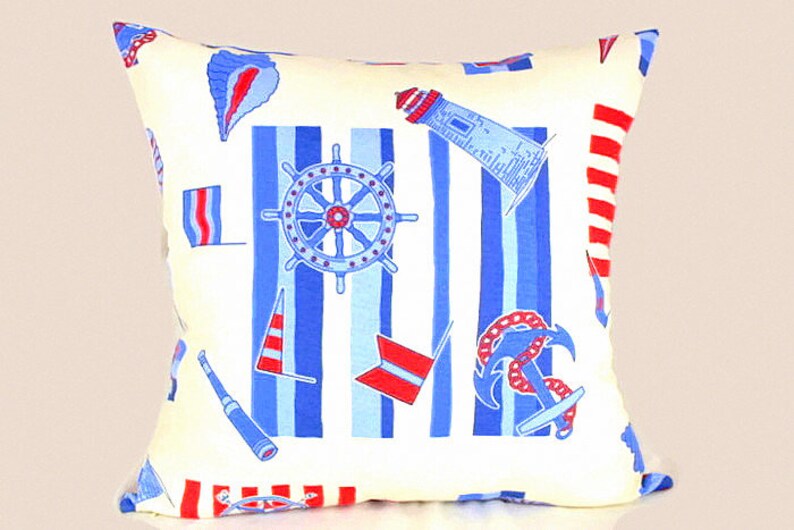 Blue & Red Nautical Pillow cover 20x20 Boat Bedding Pillow Etsy