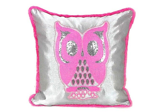 sequin owl pillow