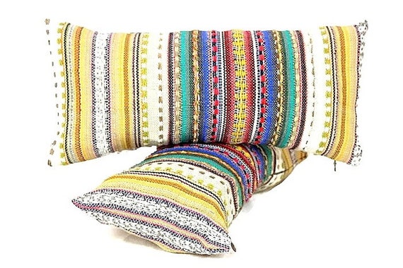 Set Of 2 Stripe Lumbar Pillow Covers 8x16 Handwoven Mini Etsy