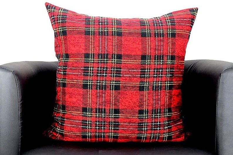 Red Tartan Plaid Throw Pillow Cover Red Wool Pillow Cover Etsy