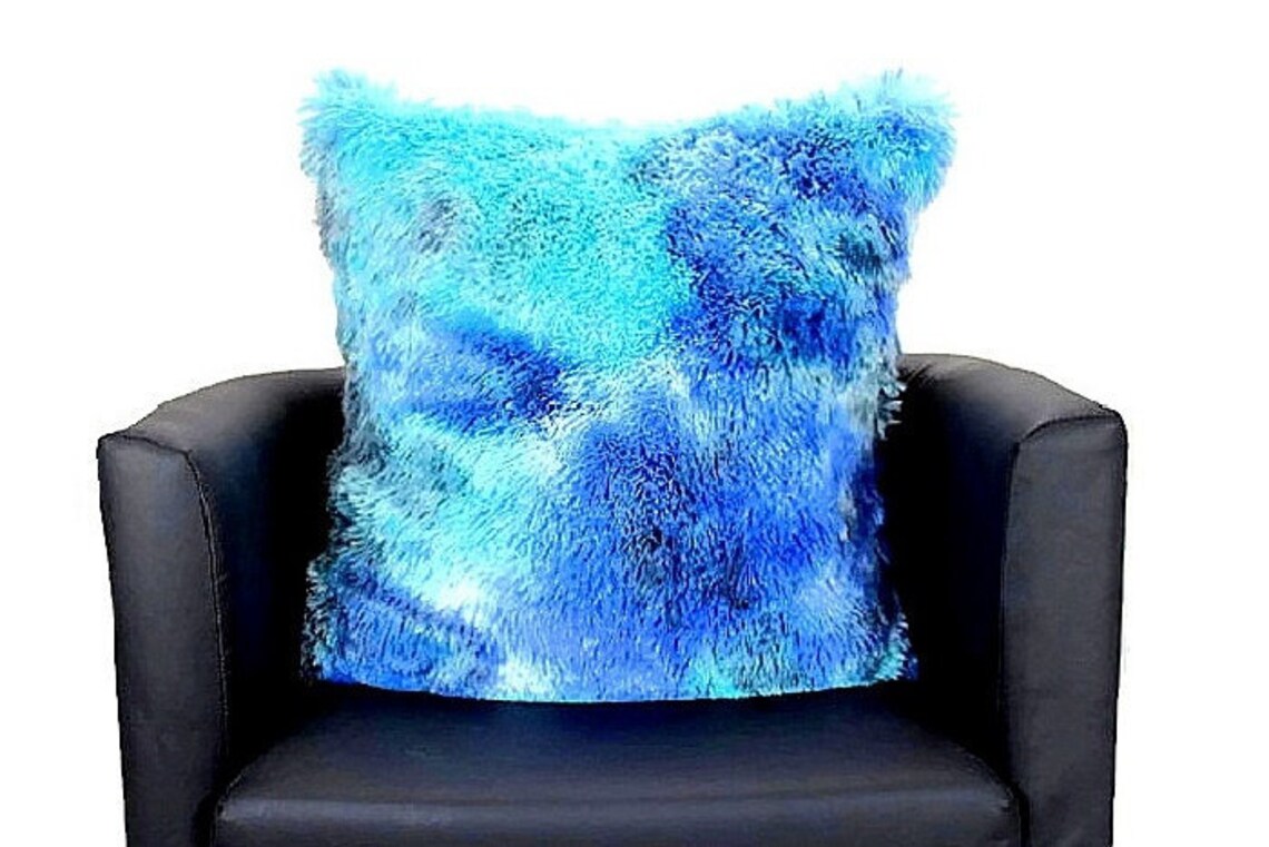 Blue & Aqua Fur Throw Pillow Covers Dyed Fur Pillow Covers Etsy