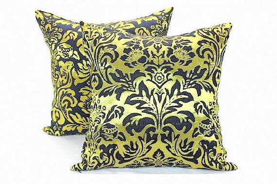 Gold And Black Damask Throw Cushion Covers Floral Pillow Etsy