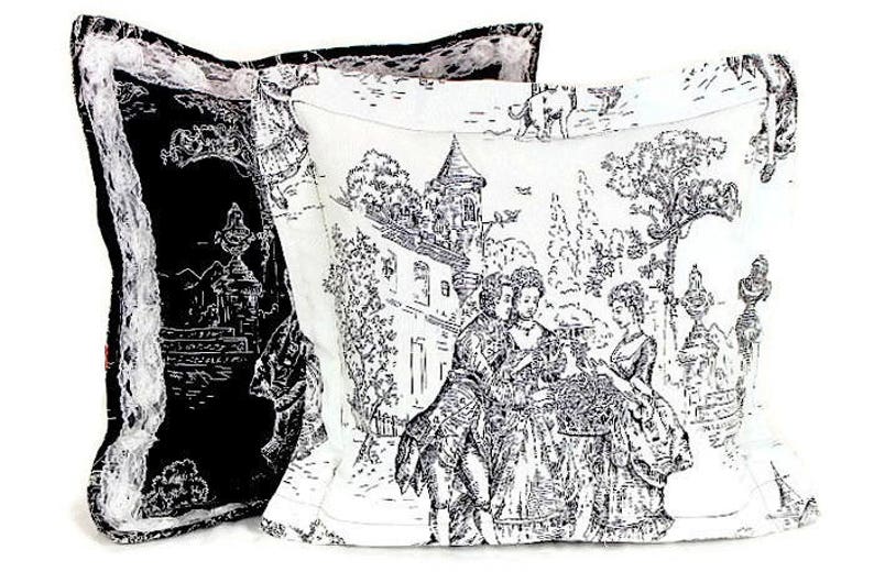 White and Black Toile Pillow Covers French Provencal Cushion Etsy