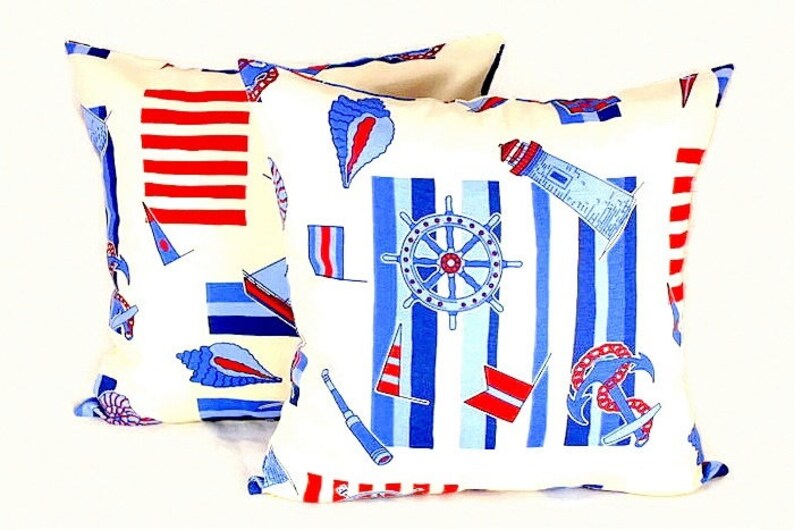 Blue & Red Nautical Pillow cover 20x20 Boat Bedding Pillow Etsy