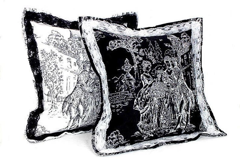 White and Black Toile Pillow Covers French Provencal Cushion Etsy