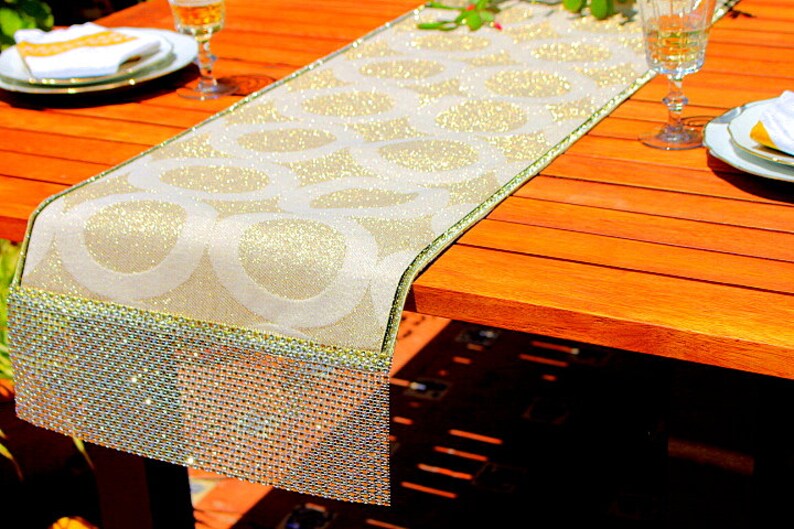 Gold Geometric Table Runner Metallic Gold Table Runner Glitter Etsy