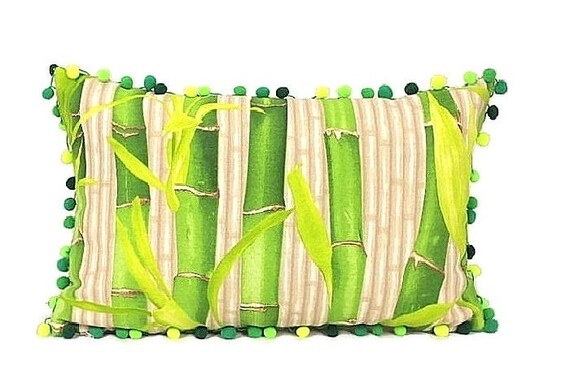 Botanical Lumbar Bamboo Pillow Cover Green Bamboo Stripe Throw Etsy