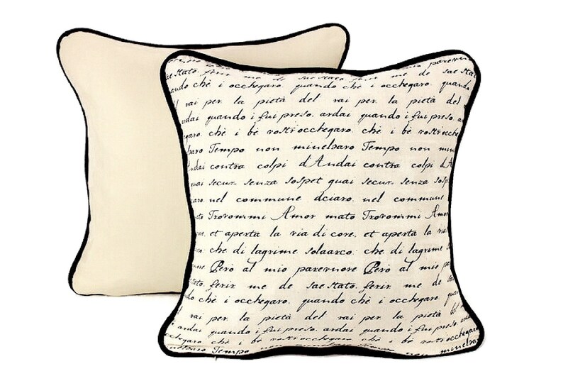 Linen French Script Pillow Cover Antique Writing Throw Pillow Etsy