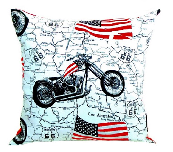 Harley Davidson Motorcycle Pillow Cover 20x20 Route 66 Chair Image 0