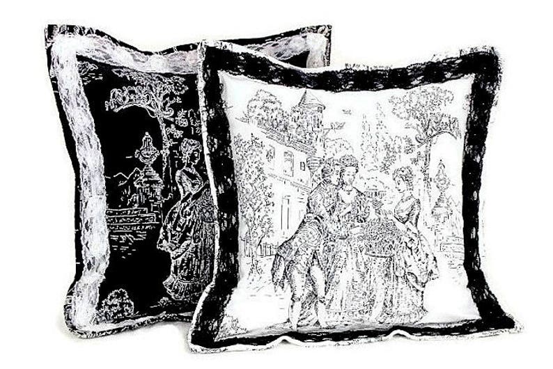 White and Black Toile Pillow Covers French Provencal Cushion Etsy