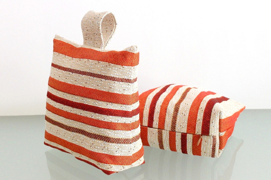 Orange Stripe Fabric Door Stop Bag Door Stop Orange Ticking Etsy