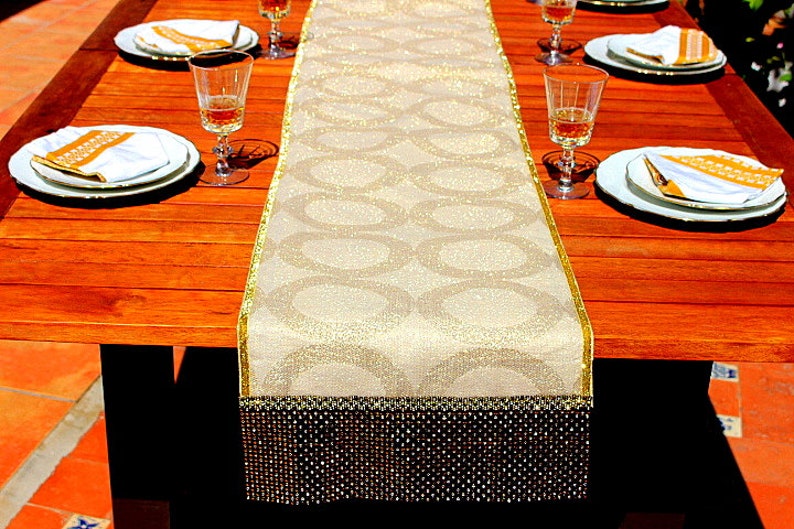 White and Gold Table Runner Geometric Gold Table Runner Gold Etsy