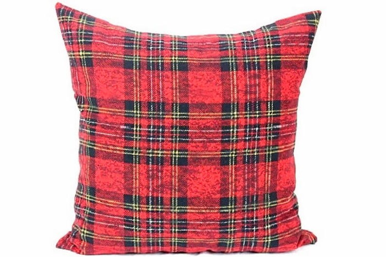 Red Tartan Plaid Throw Pillow Cover Red Wool Pillow Cover Etsy